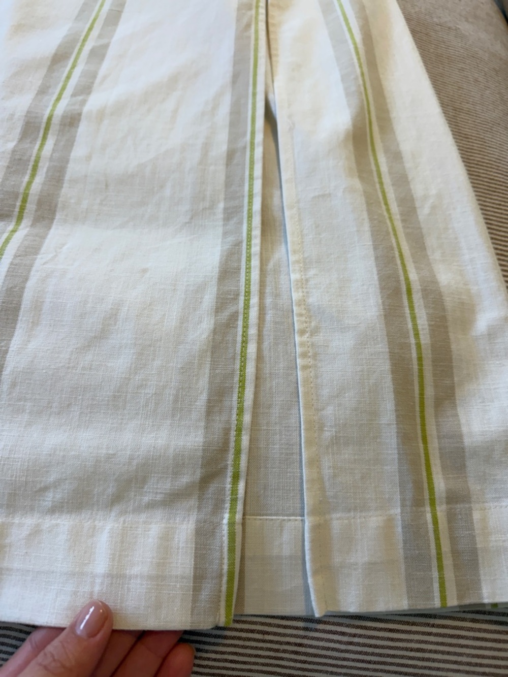 Women's White Linen-Blend Stripe Midi Skirt - Green & Gray Stripes - Picture 2 of 5